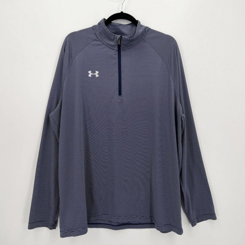 Under Armour Shirt Mens 2XL Blue Striped Loose Grizzlies 1/4 Zip Heat Gear